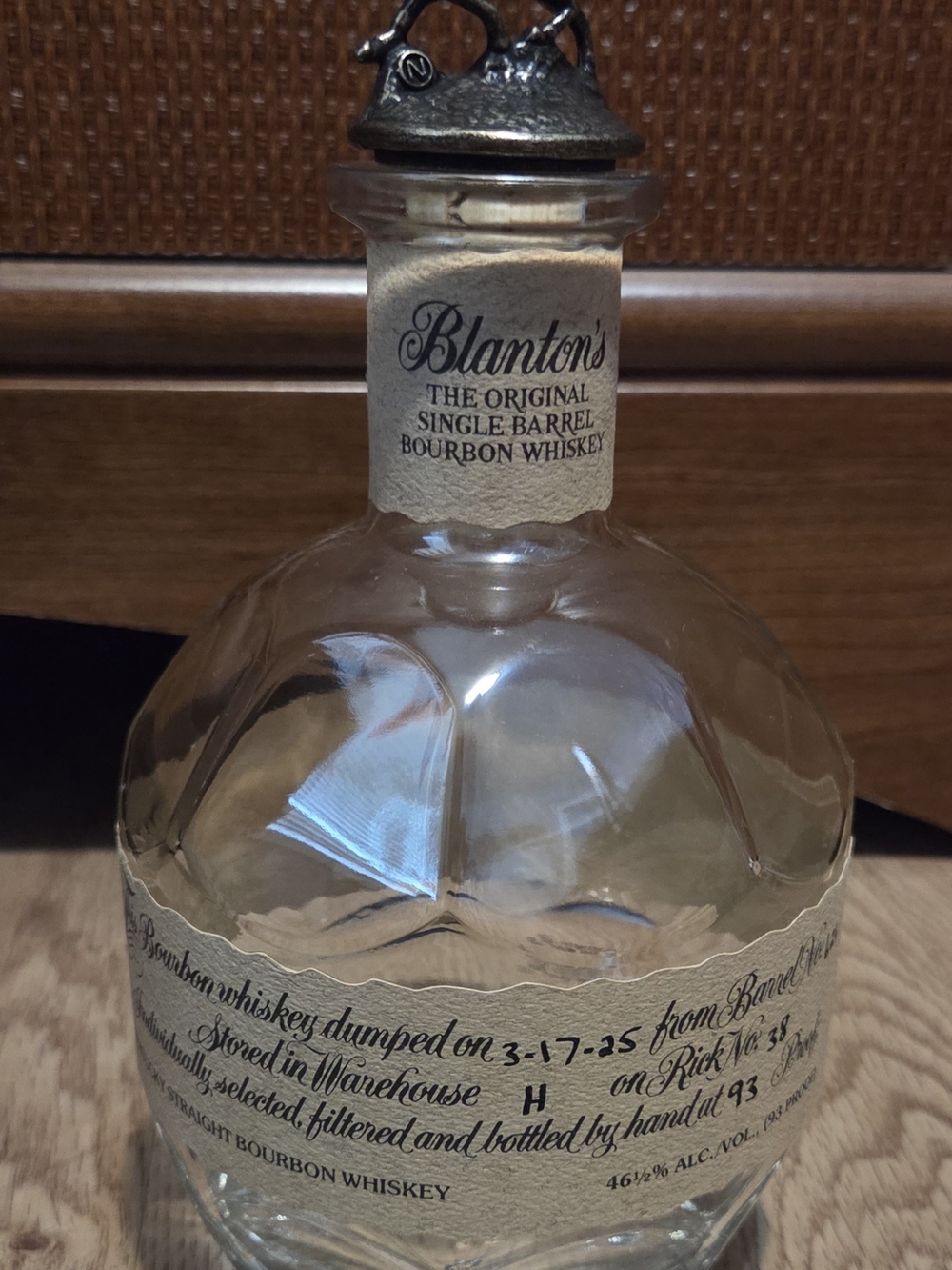 Blanton's Empty Glass Bottle With "N" Top And Bag